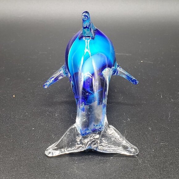 Murano Style Small Cobalt and Light Blue Swirl Art Glass Paperweight AS … - Picture 5 of 10